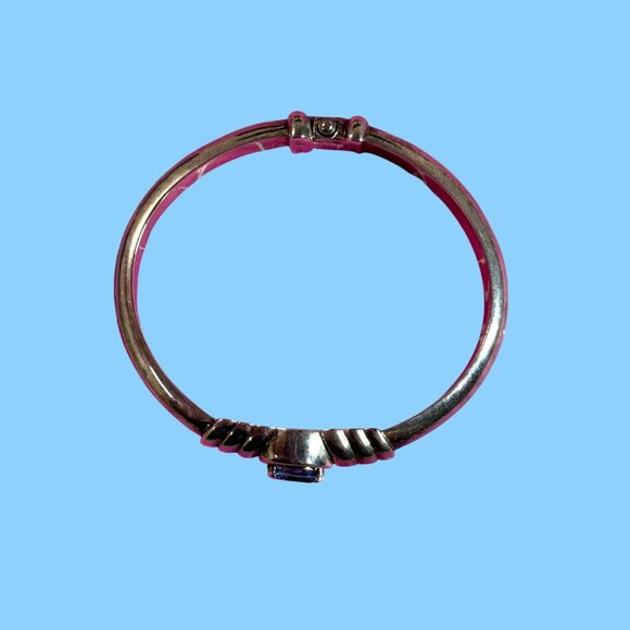 Sterling Silver Hinged Cable Bracelet Signed CI Blue Topaz Stone 20.66g Womens - Picture 3 of 9